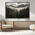 Moody Forest Wall Art | Framed Mountain Fog Canvas Artwork