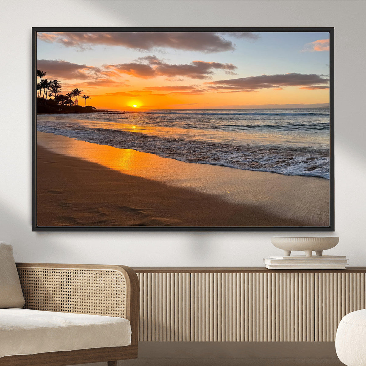 Tropical Beach Wall Art | Framed Sunset Ocean Canvas