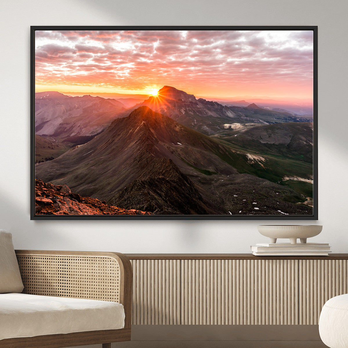 Mountain Sunrise Wall Art | Framed Alpine Ridge Canvas