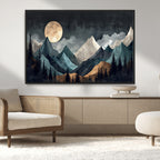Moonlit Mountain Wall Art Canvas Print, Framed Silhouetted Pines Art, Layered Peaks Rustic Decor