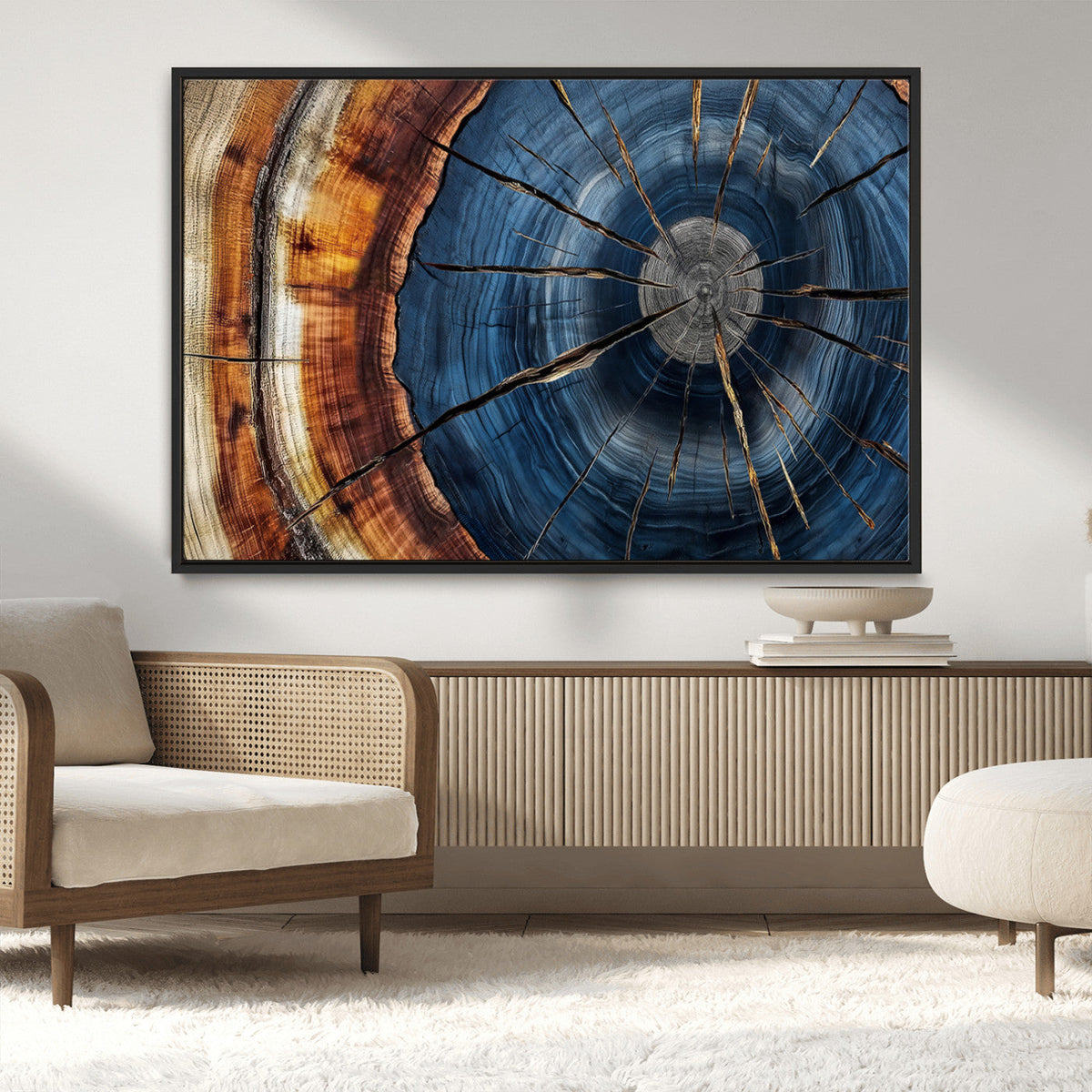 Framed Abstract Tree Ring Wall Art Print, Natural Rustic Wood Grain Canvas Print