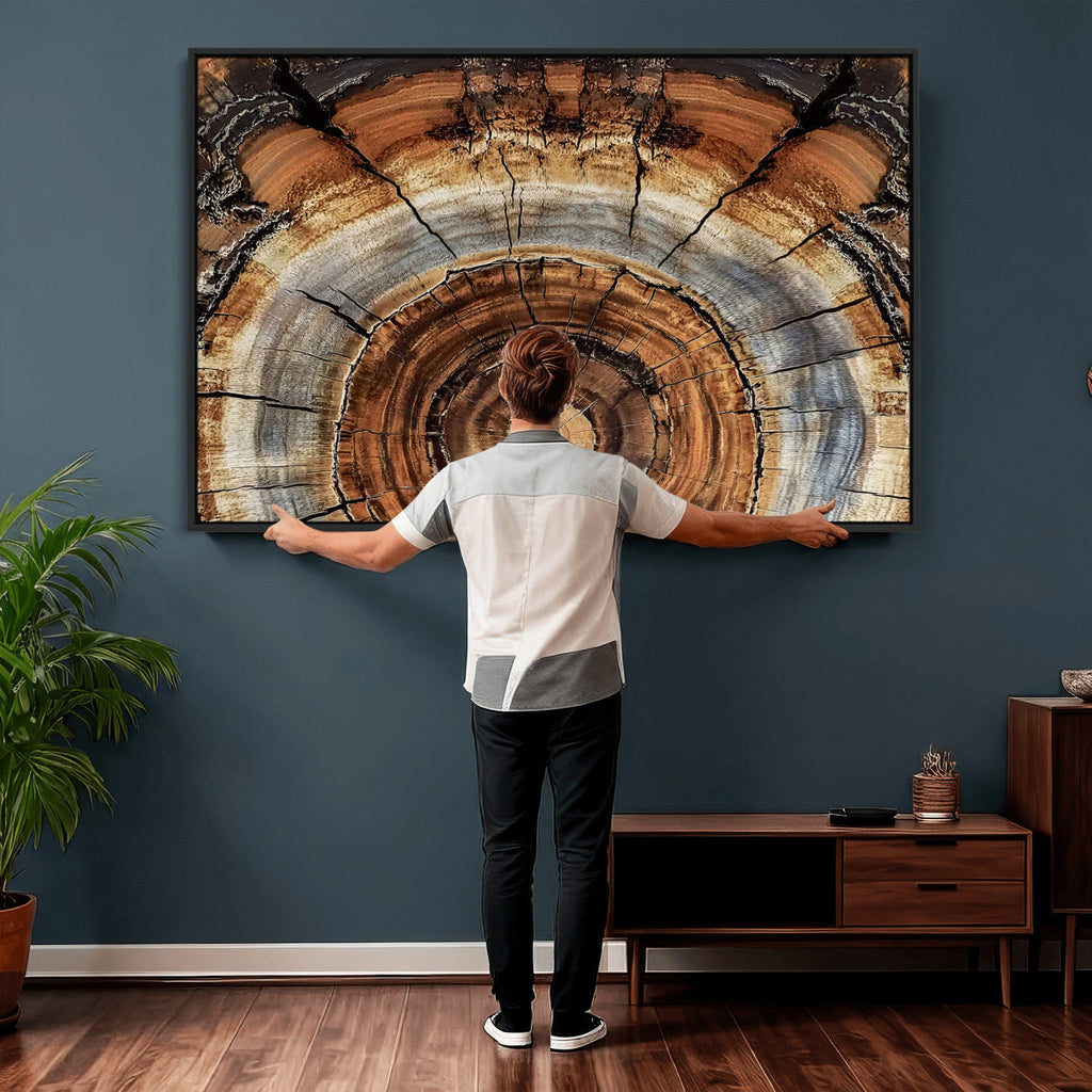 Tree Rings Wall Art Canvas Print, Rustic Wood Grain