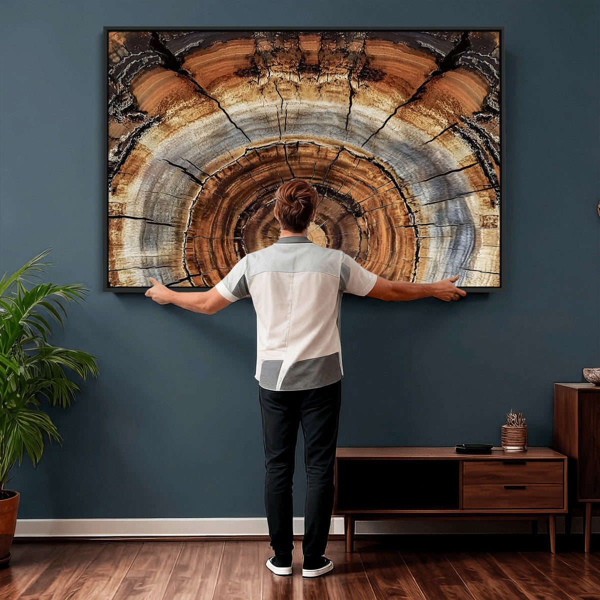 Tree Rings Wall Art Canvas Print, Rustic Wood Grain