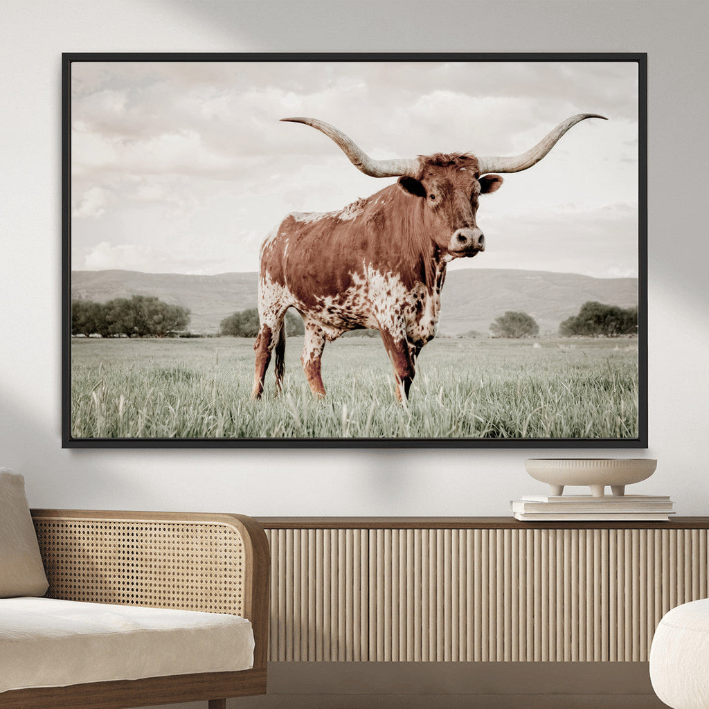 Texas Longhorn Wall Art | Framed Spotted Cattle Canvas