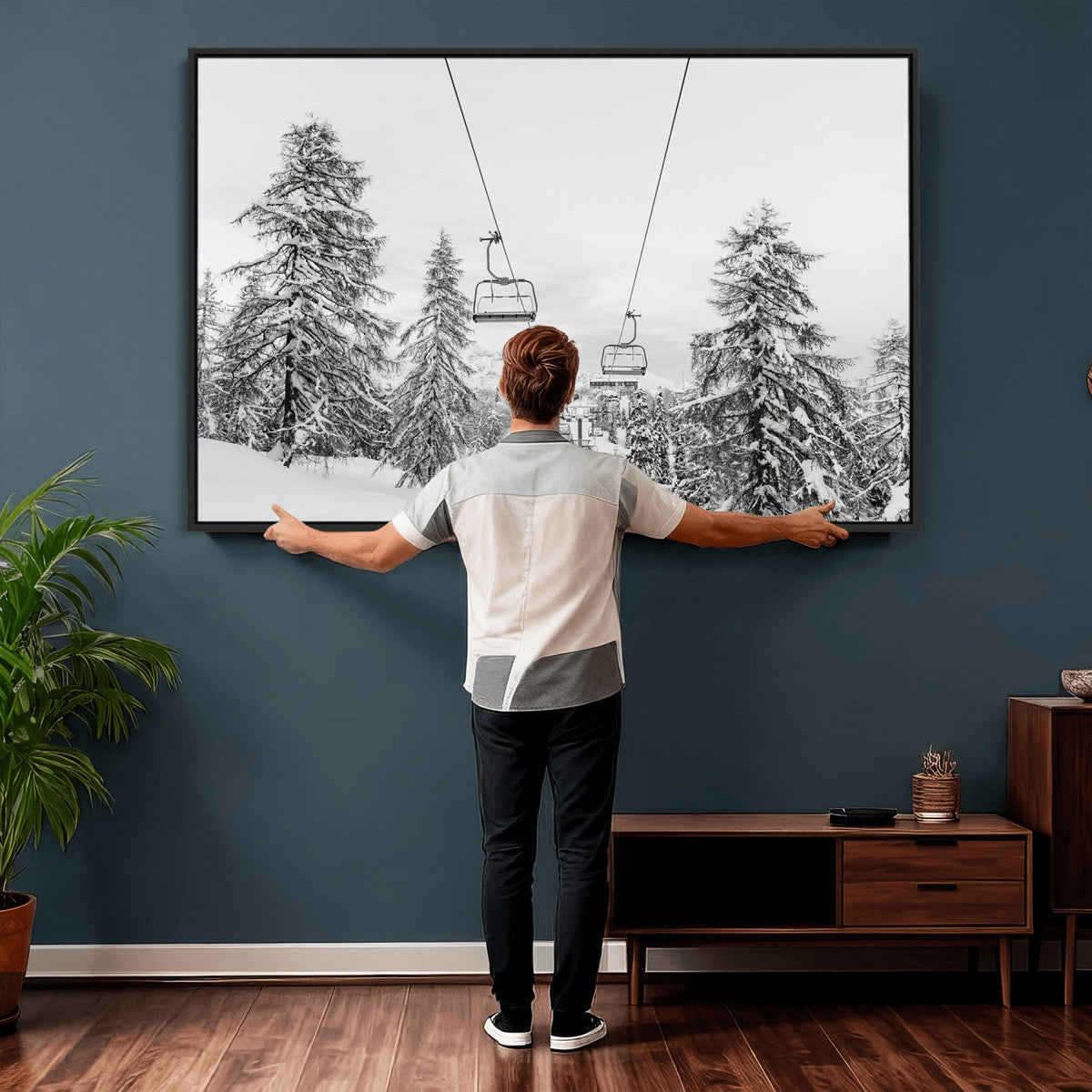 Ski Lift Wall Art | Framed Snowy Mountain Canvas Artwork