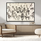 Abstract Horse Wall Art Canvas Print, Framed Horse Sketch with Galloping Herd