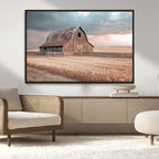Rustic Barn Wall Art Canvas Print, Framed Wheat Field Scene