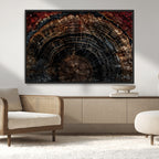 Dark Wood Ring Wall Art Canvas Print, Framed Abstract Tree Slice Print, Rustic Wood Grain Decor