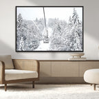 Snowy Ski Lift Wall Art | Framed Winter Mountain Canvas