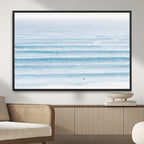 Ocean Wave Surfer Wall Art | Framed Minimal Seascape Canvas