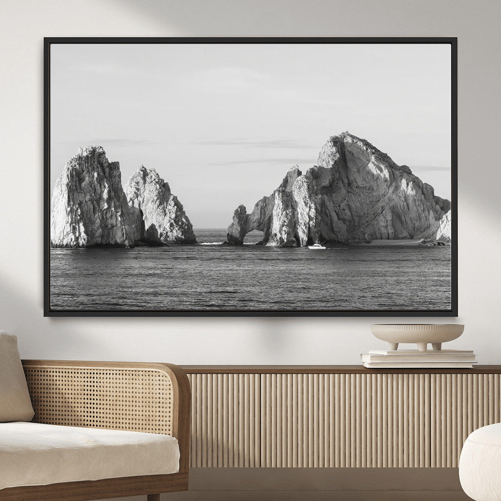 Coastal Wall Art | Framed Black White Ocean Canvas Artwork