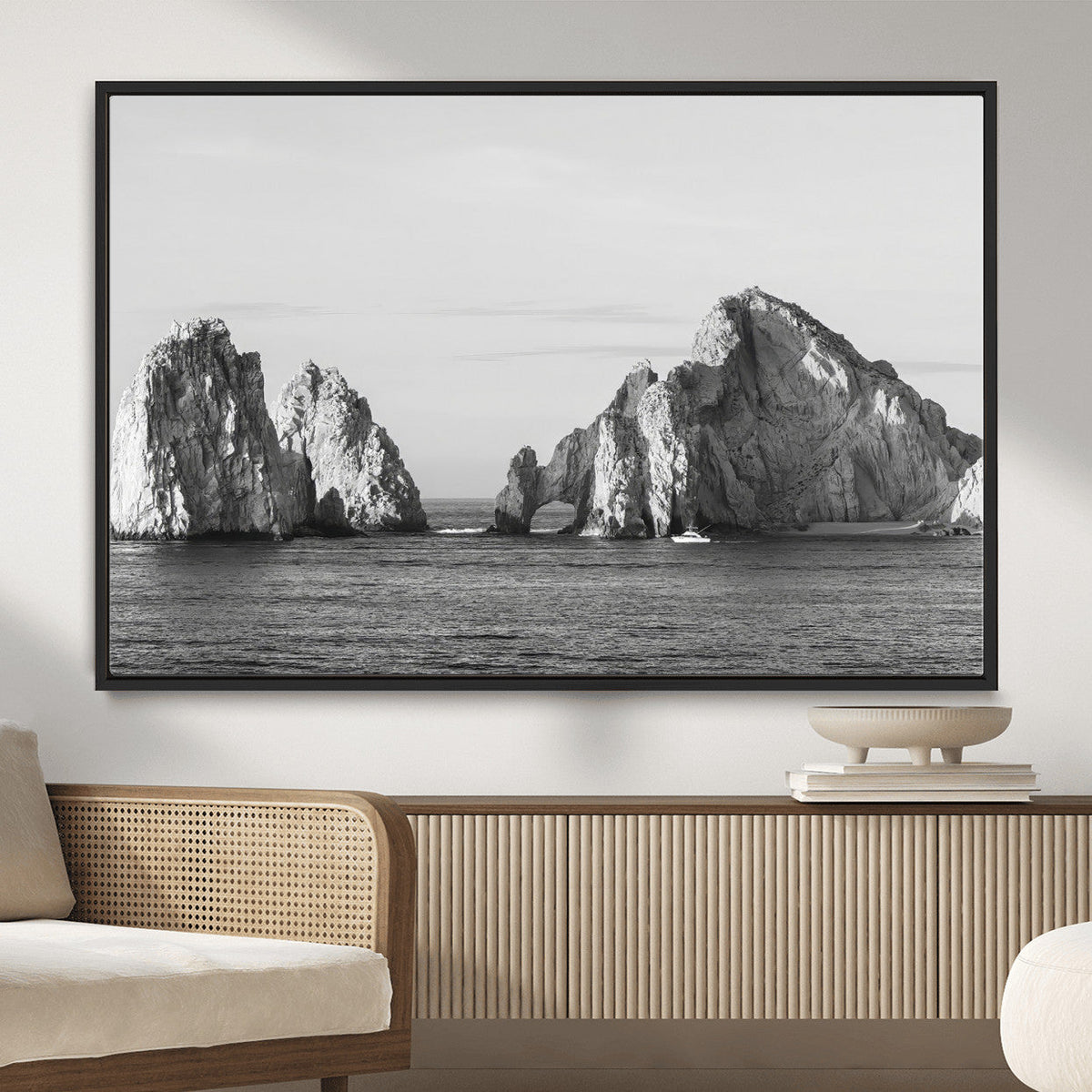 Coastal Wall Art | Framed Black White Ocean Canvas Artwork