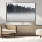 Surfer Fog Wall Art Canvas Print, Framed Foggy Beach and Coastal Surf Scene
