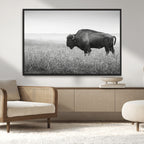 Bison Wall Art Canvas Print, Framed Rustic Wildlife Scene with Wild Buffalo