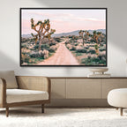 Joshua Tree Wall Art Canvas Print, Framed Desert Road Scene at Sunset