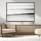 Black White Ocean Wall Art Canvas Print, Framed Coastal Sport and Ocean Swimmers Scene