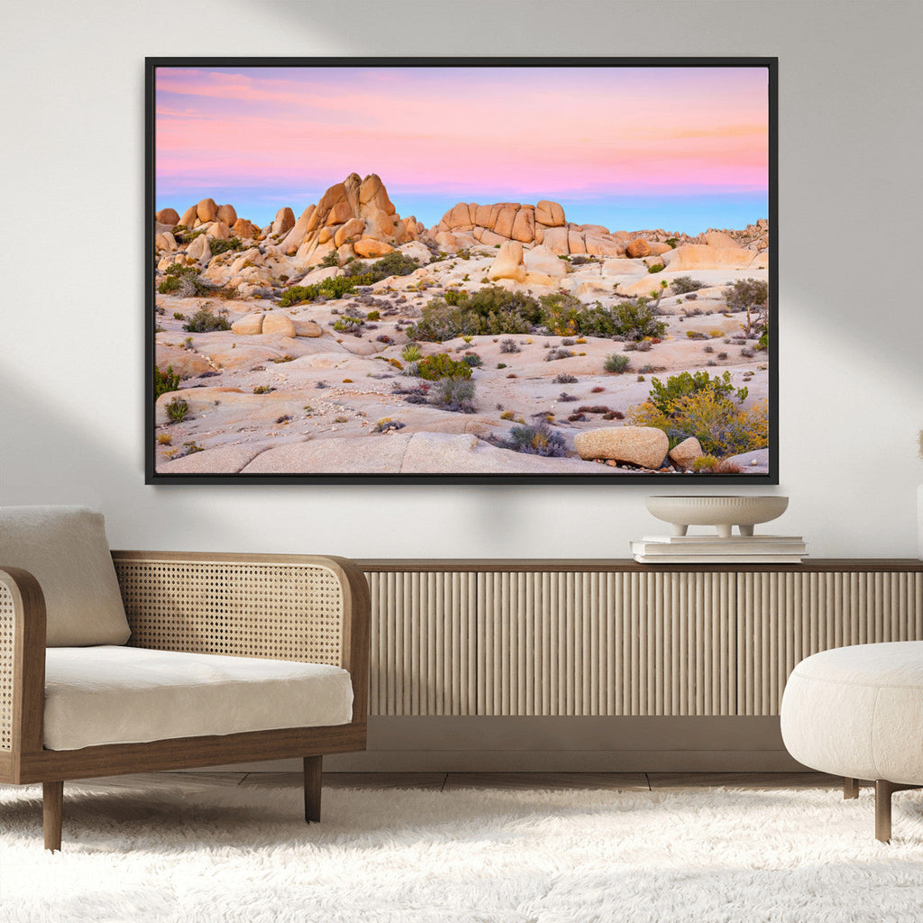 Vibrant Sunset Sky Wall Art Canvas Print, Framed Joshua Tree Desert Artwork