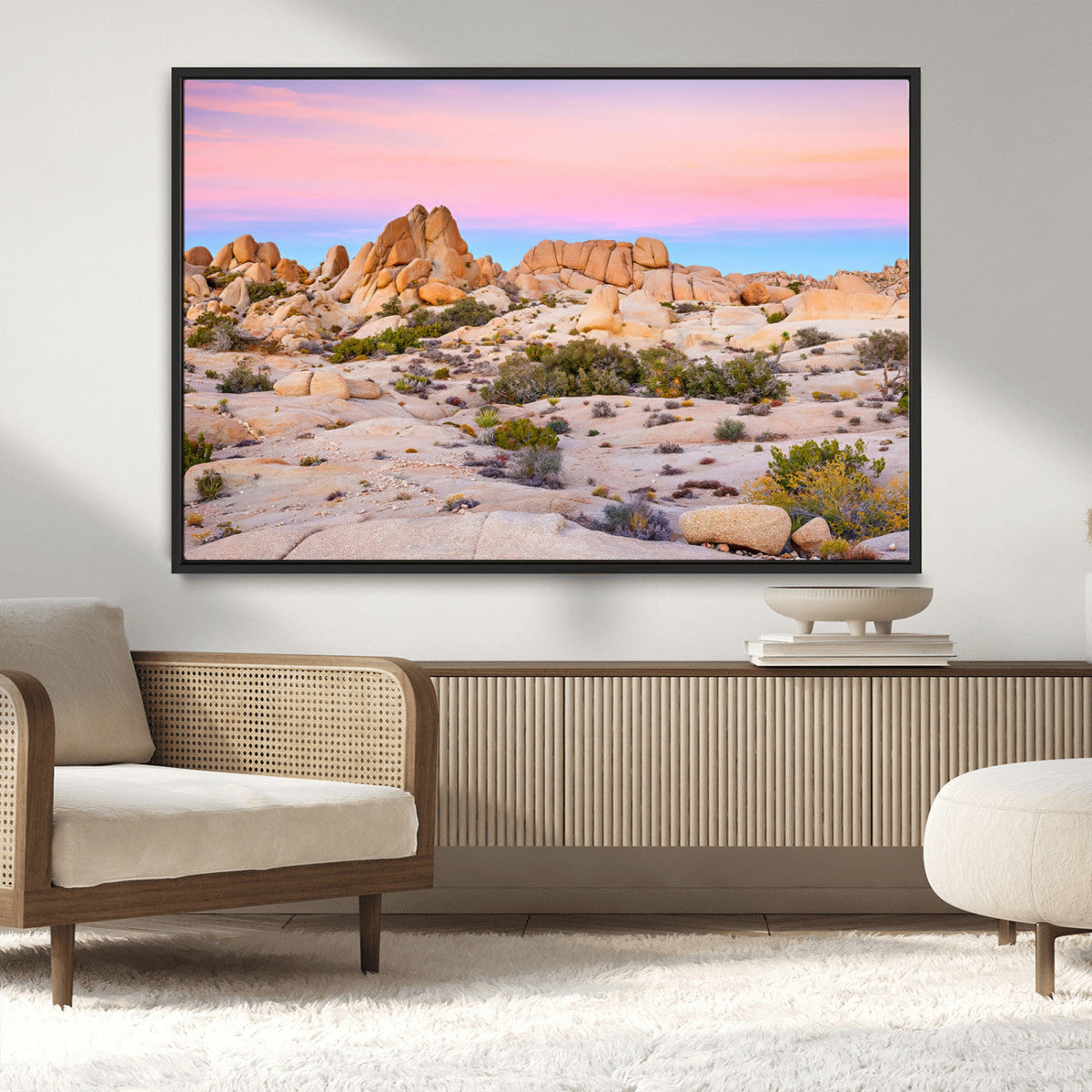 Vibrant Sunset Sky Wall Art Canvas Print, Framed Joshua Tree Desert Artwork