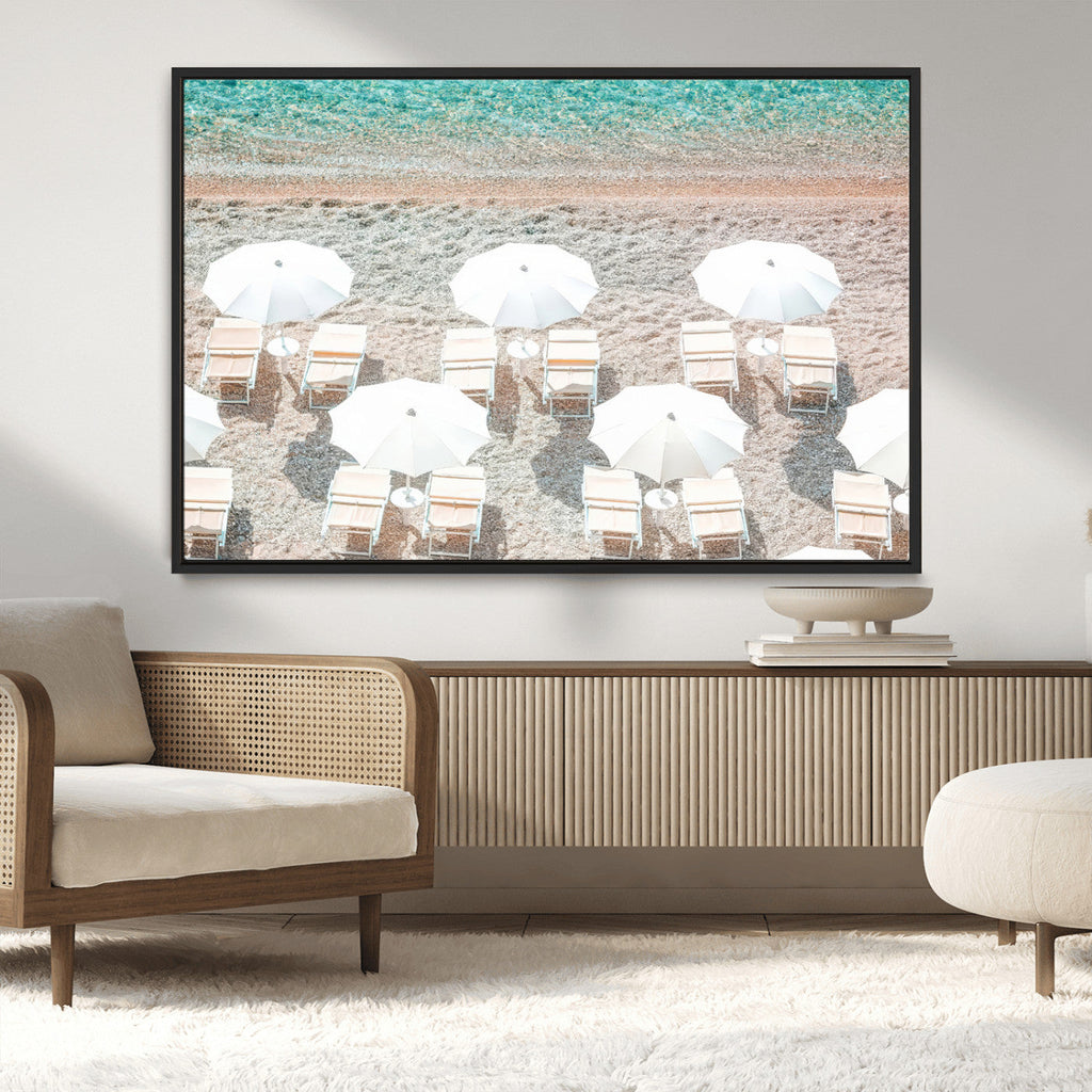 Calm Beach Wall Art | Framed Turquoise Water Canvas Artwork
