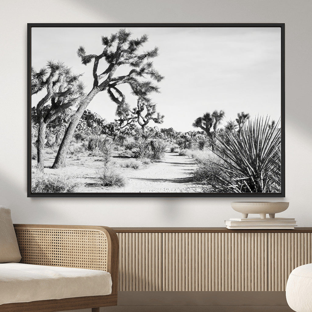 Joshua Tree Wall Art | Black & White Canvas Print, Nature Serenity Decor