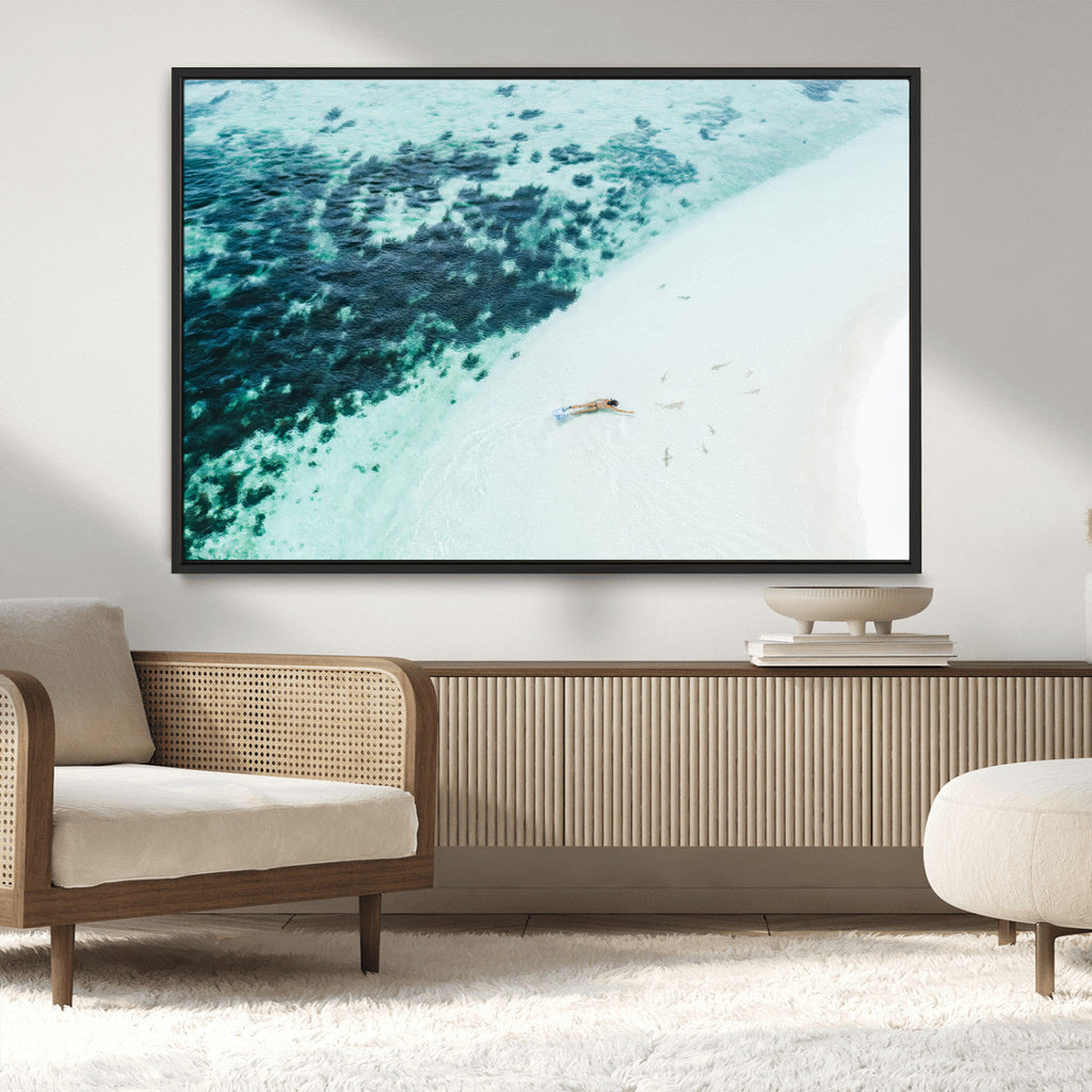 Minimal Beach Wall Art | Framed Ocean Swimming Canvas