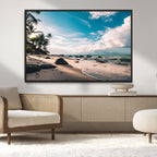 Tropical Beach Wall Art Canvas Print, Framed Ocean Waves Relaxing Seascape