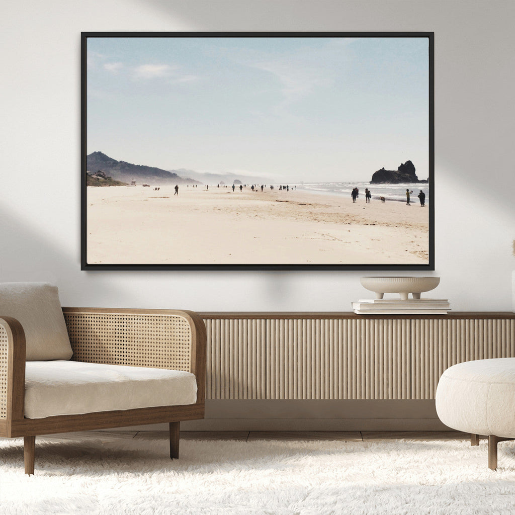 Minimalist Beach Wall Art Canvas Print, Framed Coastal Serenity Soft Sand