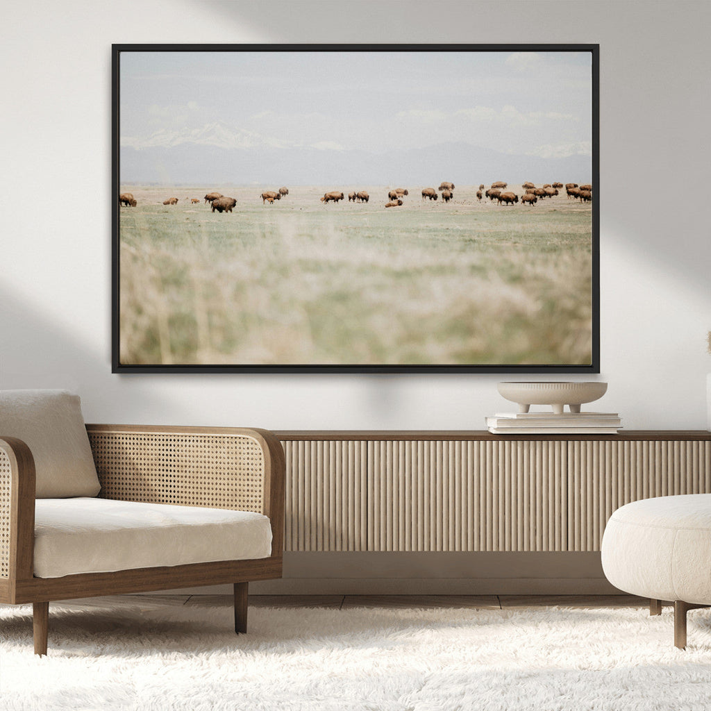 Bison Herd Wall Art Canvas Print, Framed Western Ranch Nature Scene