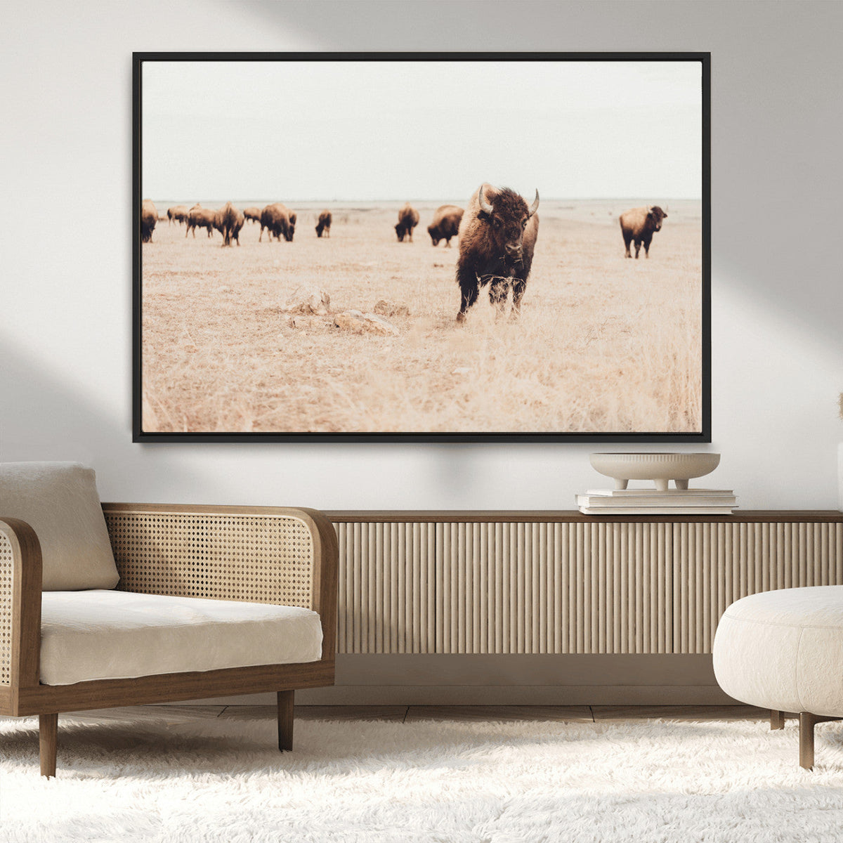Bison Herd Wall Art Canvas Print, Framed Western Prairie Serenity
