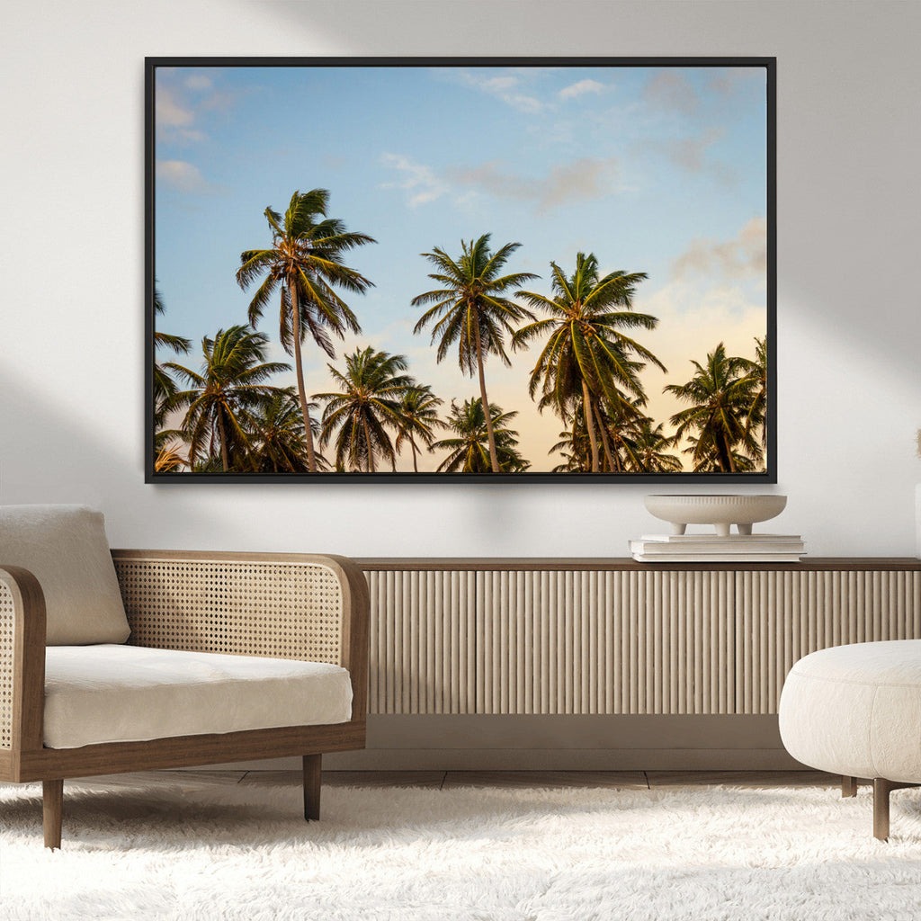 Palms Wall Art Canvas Print, Framed Tropical Coastal Nature Scene