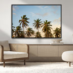 Palm Trees Wall Art Canvas Print, Framed Tropical Vibes Coastal Sunset