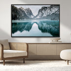 Mountain Lake Wall Art Canvas Print, Framed Toblacher See Winter Wonderland