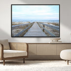 Beach Boardwalk Wall Art Canvas Print, Framed Coastal Serenity Ocean View