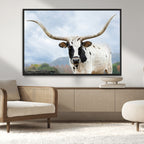 Texas Longhorn Wall Art Canvas Print, Framed Western Rustic Farmhouse