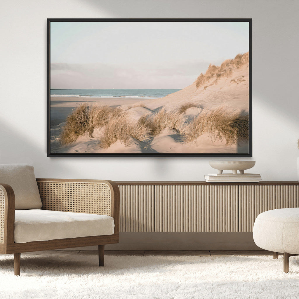 Beach Landscape Wall Art Canvas Print, Framed Sand Dune Photography, Minimalist Seascape Coastal Decor