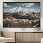 Mountain Landscape Wall Art Canvas Print, Framed Snowy Peaks Art, Rugged Highlands Rustic Adventure Decor