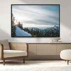 Snowy Mountains Wall Art Canvas Print, Framed Alpine Landscape Frosty Peaks Artwork