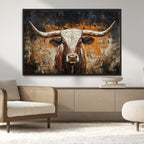 Abstract Longhorn Bull Wall Art Canvas Print, Vintage Western Texas Steer Artwork