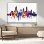 Atlanta Skyline Wall Art Canvas Print, Framed Colorful Watercolor Cityscape