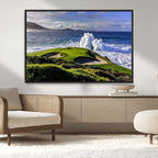 Ocean Waves Crashing Wall Art Canvas Print, Dramatic Rocky Coastline Near a Golf Course