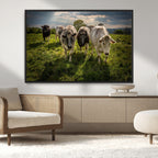 Grazing Cattle Herd Wall Art Canvas Print, Framed Green Pasture Farm Scene