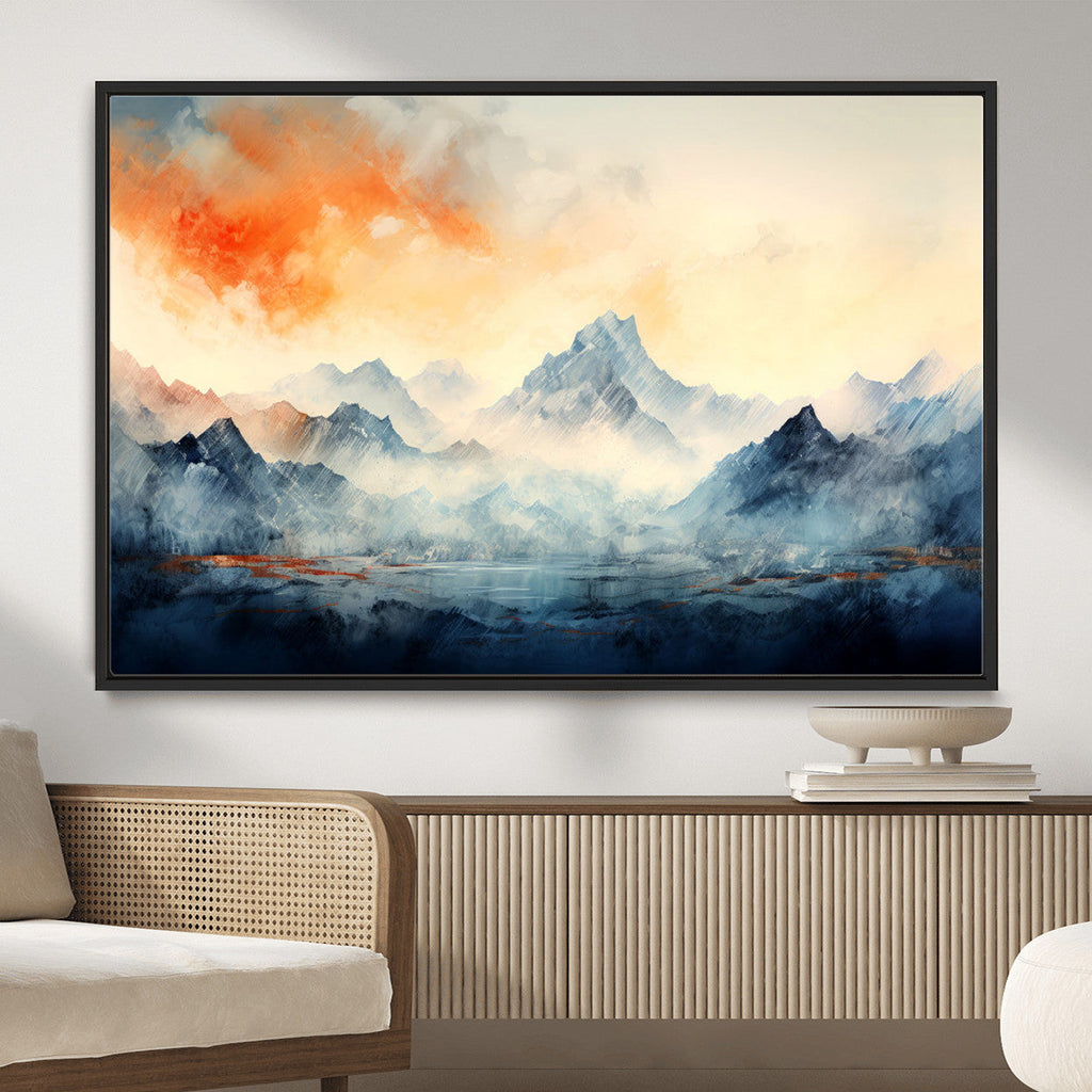 Warm Clouds Abstract Mountain Wall Art, Modern Landscape Canvas Print