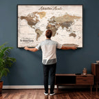 Custom Push Pin World Map Wall Art Canvas Print | Personalized Travel Tracker