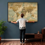 Personalized Navy Push Pin Travel Map Canvas Print, Couples Countries Visited Map, Living Room and Dining Room Decor