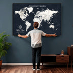 Custom World Map Wall Art Canvas Print | Personalized Push Pin Travel Tracker