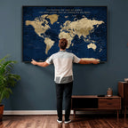 Personalized Framed Black Push Pin Travel Map Canvas Print, Next Trip Planner Map, Dining Room and Bedroom Decor