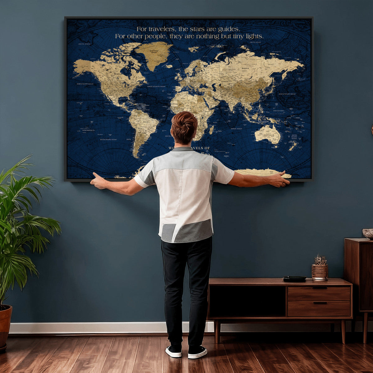 Personalized Framed Black Push Pin Travel Map Canvas Print, Next Trip Planner Map, Dining Room and Bedroom Decor