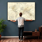 Personalized Beige Modern Push Pin World Map Wall Art, Honeymoon and Anniversary Gift, Bedroom and Study Decor