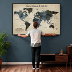 Personalized Framed Black Modern Push Pin Travel Map Canvas Print, Family Travel Tracker, Home Office and Entryway Decor