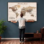 Personalized Framed White Modern Push Pin Travel Map Canvas Print, Bucket List Map, Dining Room and Study Decor